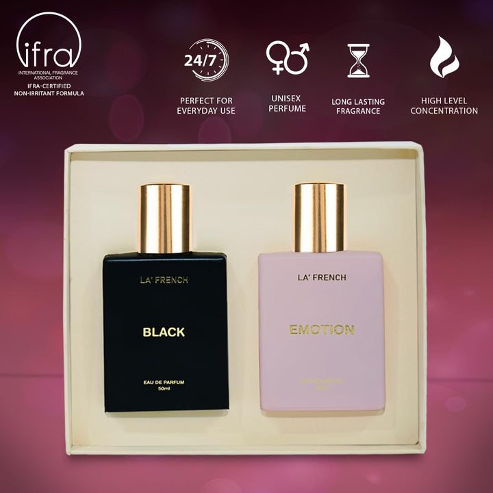 La French Black & Emotion Unisex Luxury Perfume Gift Set 50ml X 2 Pcs | Eau De Parfum