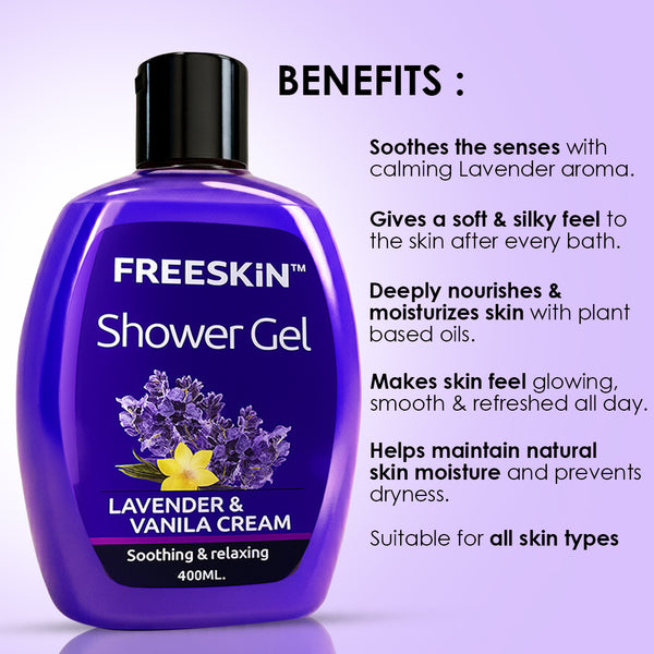 Lavender & Vanilla Shower Gel 400ml | Relaxing Body Wash | Soothing, Hydrating & Gentle Cleansing Shower Gel for Soft, Calm Skin