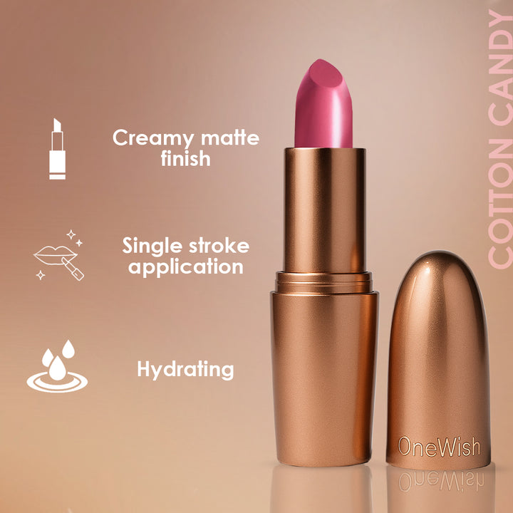 Creamy Matte Lipstick Cotton Candy Shade 15 – Long Lasting Matte Lipstick, Full Coverage, Highly Pigmented Lip Color for Women (3.8g)