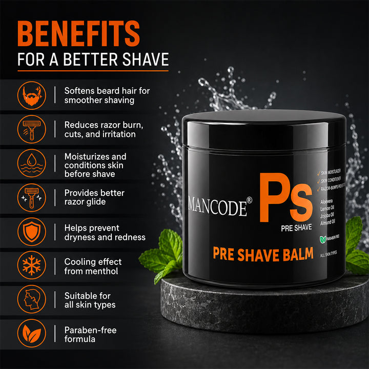 Pre-Shave Balm 100gm | Smooth Shaving Cream for Men | Prevents Razor Burn, Cuts & Irritation | Hydrating Pre Shave Skin Conditioner