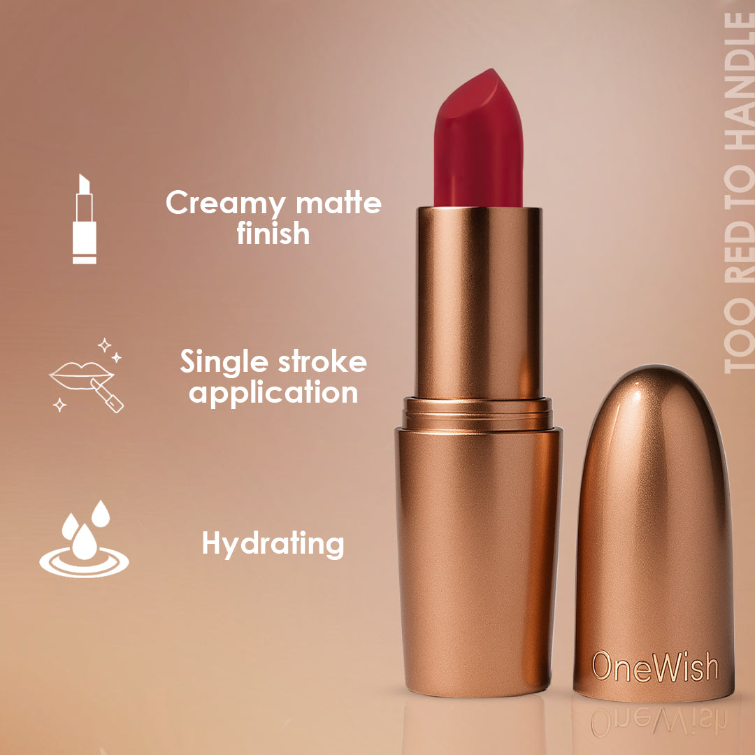 Creamy Matte Lipstick Too Red to Handle Shade 18 – Long Lasting Matte Lipstick, Full Coverage, Highly Pigmented Lip Color for Women (3.8g)