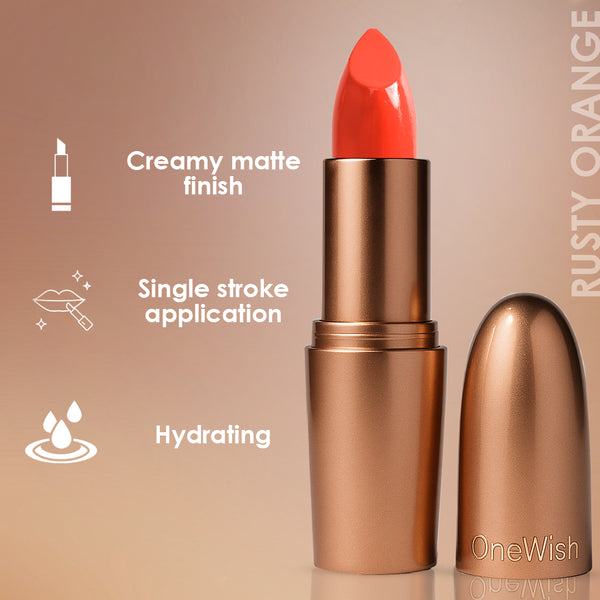 Creamy Matte Lipstick Rusty Orange 3.8g (Shade 24) – Long-Lasting, Full Coverage Warm Orange Matte Lipstick