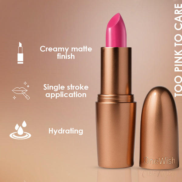 Creamy Matte Lipstick Too Pink to Care Shade 05 – Long Lasting Matte Lipstick, Full Coverage, Highly Pigmented Pink Lip Color for Women (3.8g)