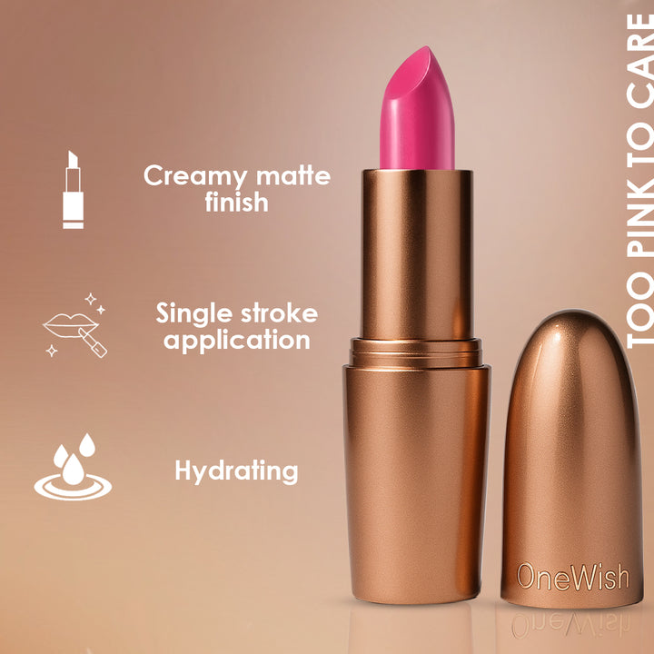 Creamy Matte Lipstick Too Pink to Care Shade 05 – Long Lasting Matte Lipstick, Full Coverage, Highly Pigmented Pink Lip Color for Women (3.8g)