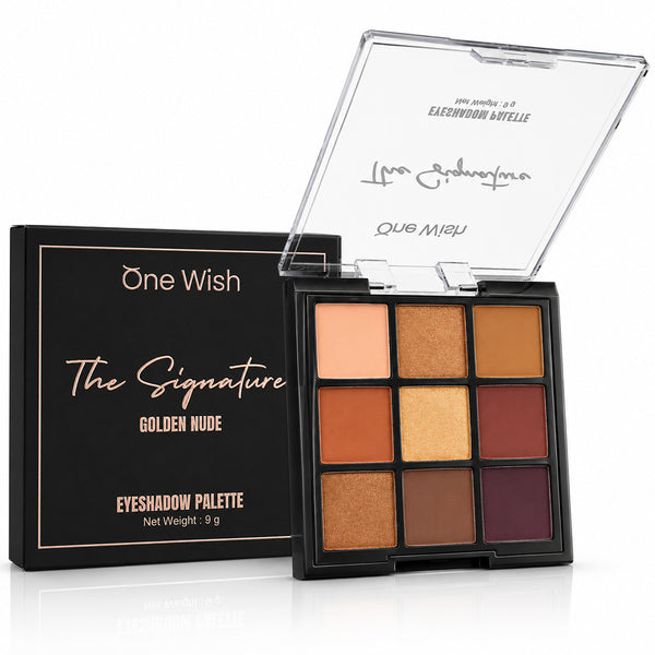 One Wish Golden Nude Eyeshadow Palette 9g | 9 in 1 Richly Pigmented Matte & Shimmer Nude Eye Colors | Smooth, Blending & Long-Wearing Eye Makeup Palette | Lightweight Formula | Compact Makeup Palette For Women