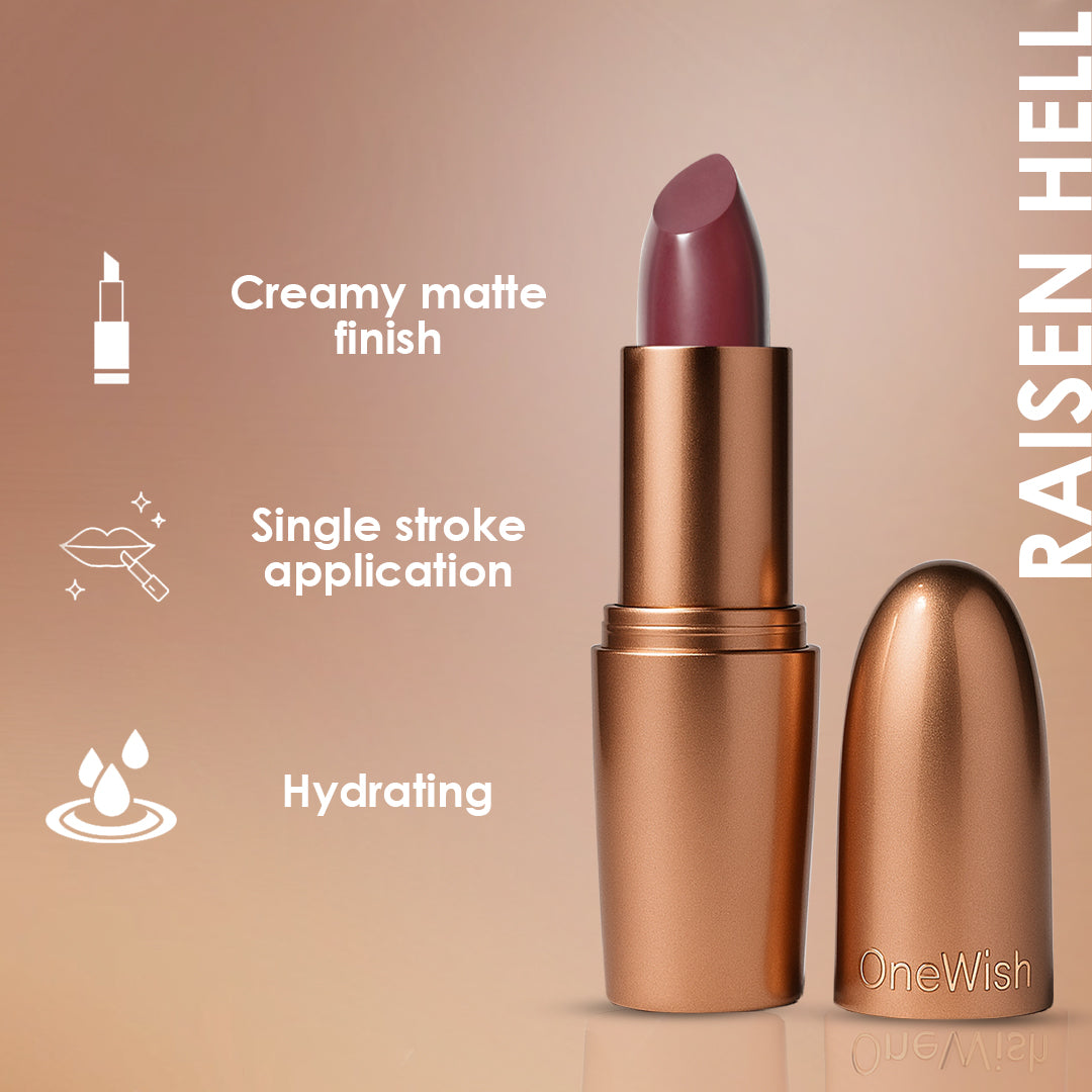 Creamy Matte Lipstick Raisin Hell Shade 11 – Long Lasting Matte Lipstick, Full Coverage, Highly Pigmented Lip Color for Women (3.8g)