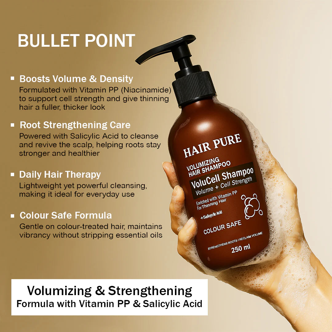 Volumizing Shampoo 250ml – VoluCell Hair Thickening Shampoo with Niacin for Volume, Strength & Fuller Hair