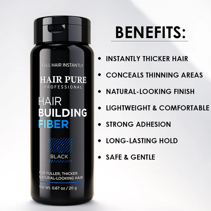 Hair Building Fiber Black 20g | Instant Hair Thickening Fibers for Fuller Hair, Bald Spot & Thinning Coverage