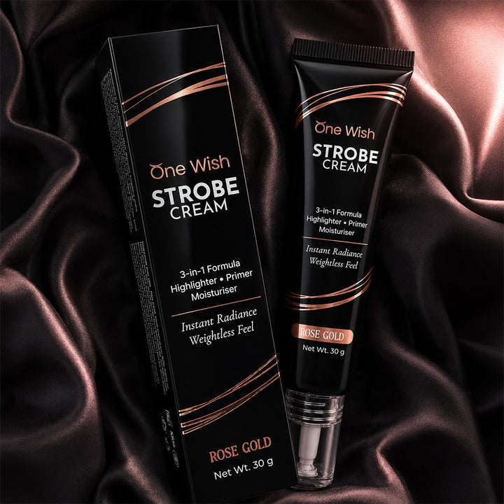 One Wish Strobe Cream Rose Gold, 30g | 3-in-1 Primer, Highlighter & Moisturizer | Illuminating Makeup Base for Instant Dewy Glow