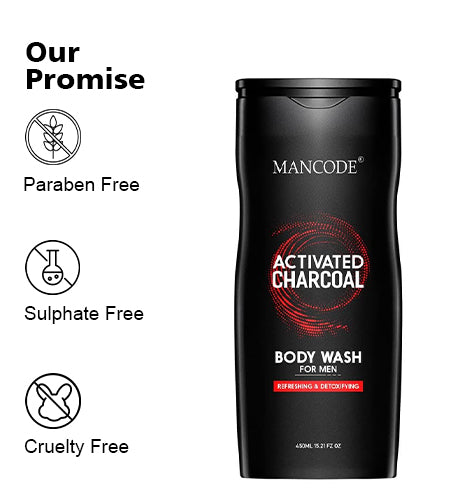 Activated Charcoal Body Wash 450ml | Deep Cleansing Shower Gel for Men | Oil Control & Detox Skin Cleanser | Sulfate-Free Refreshing Body Wash promises