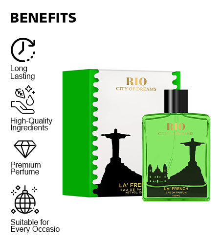 Rio Eau de Parfum 100ml | Long Lasting Fruity Floral Fragrance | Premium Unisex Perfume for Men & Women | Fresh & Vibrant Scent promises