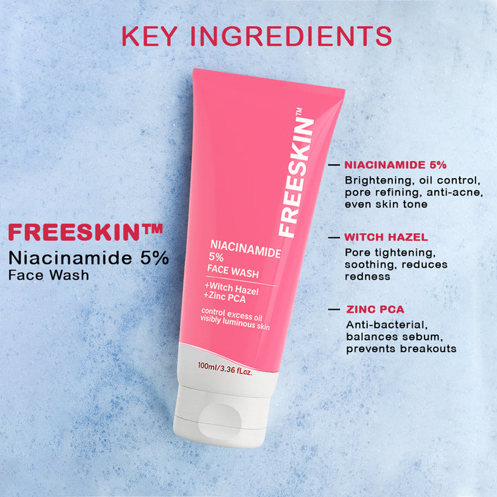 Niacinamide 5% Face Wash 100ml | Pore Refining & Oil Control Cleanser | Brightening Anti-Acne Facewash with Zinc PCA & Witch Hazel