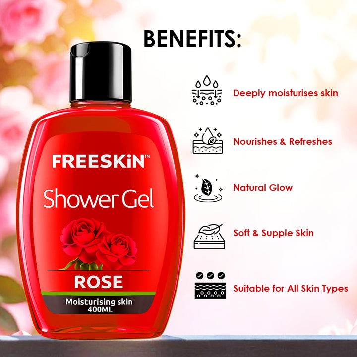 Rose Shower Gel 400ml | Deep Moisturizing Body Wash with Rose Extract | Gentle Cleansing, Hydrating & Soothing Shower Gel for Soft Skin