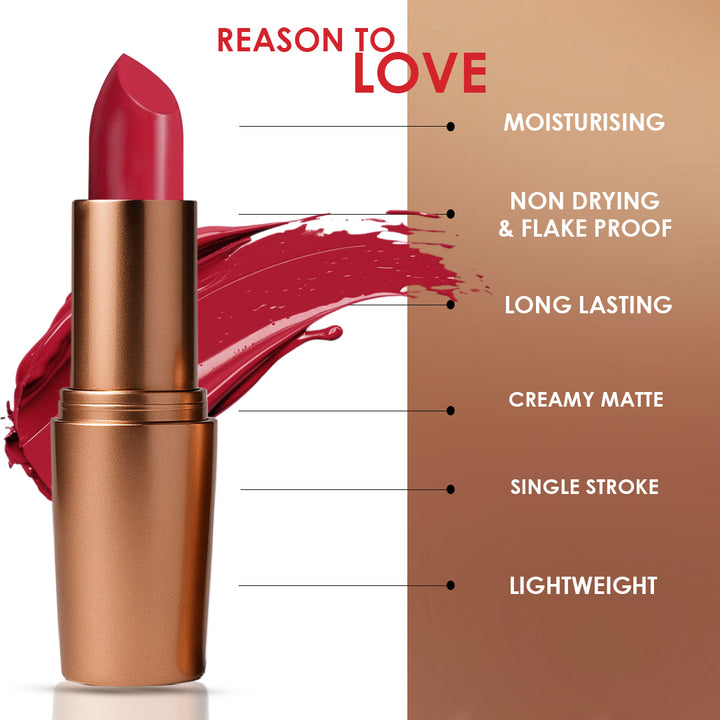 Creamy Matte Lipstick Cherry on Top Shade 08 – Long Lasting Matte Lipstick, Full Coverage, Highly Pigmented Cherry Red Lip Color for Women (3.8g)