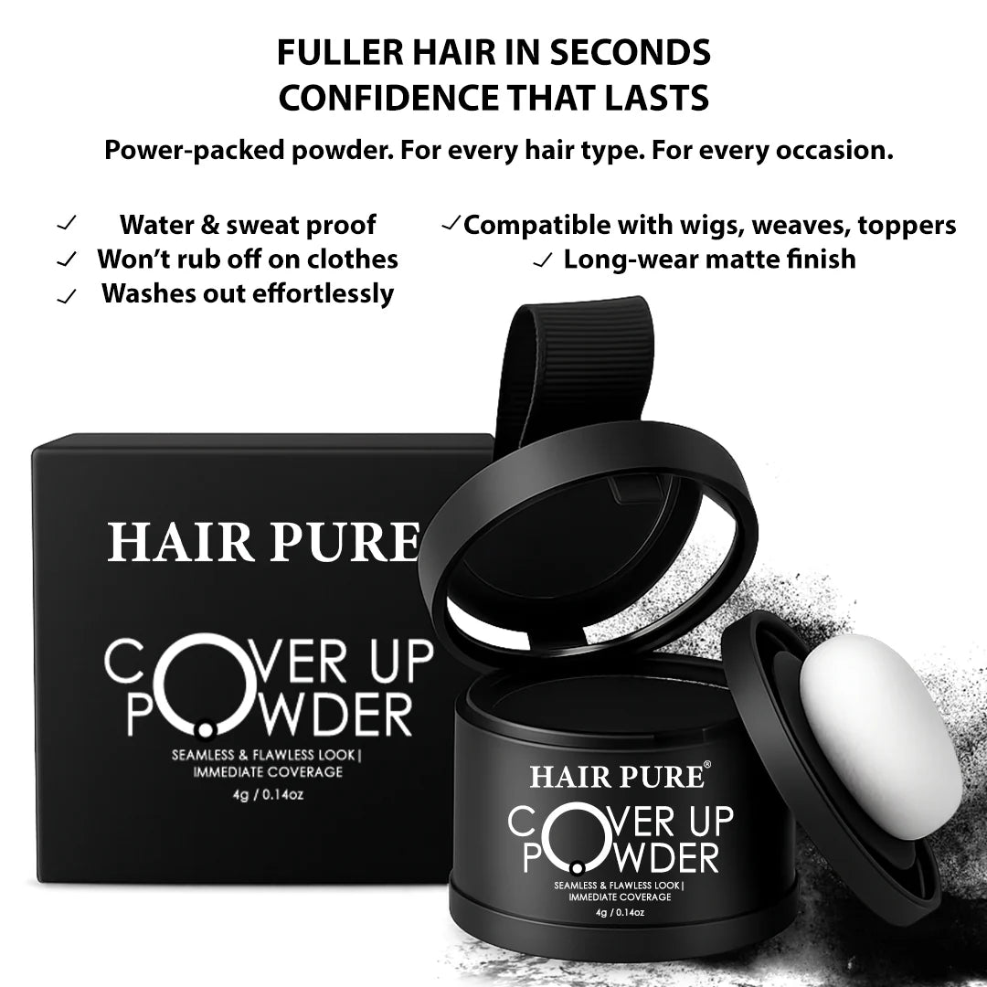 Cover-Up Hair Powder Black 4g - Quick Fix For Greying Roots And Bald Spots To Achieve More Full And Thick Hair