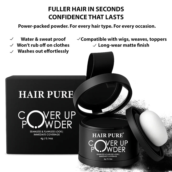 Cover-Up Hair Powder Black 4g - Quick Fix For Greying Roots And Bald Spots To Achieve More Full And Thick Hair