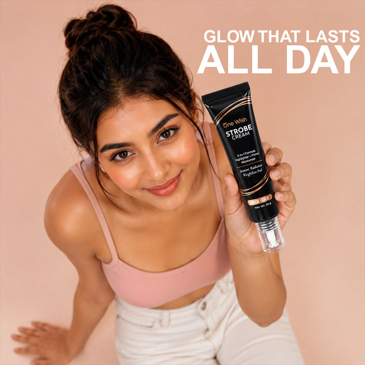 One Wish Strobe Cream Rose Gold, 30g | 3-in-1 Primer, Highlighter & Moisturizer | Illuminating Makeup Base for Instant Dewy Glow