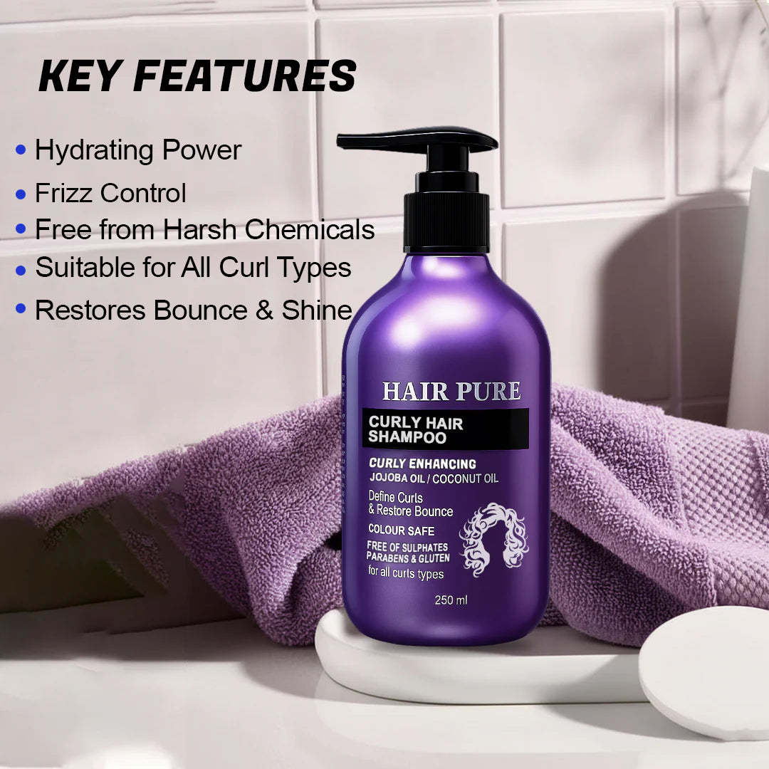 Curly Hair Shampoo 250ml – Sulfate-Free Curl Shampoo with Jojoba Oil & Cocoa Butter for Hydrated, Frizz-Free Curls