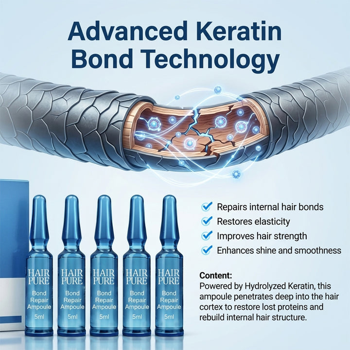 Bond Repair Ampoule 5ml with Hydrolyzed Keratin – Intensive Hair Repair Treatment for Damaged, Weak & Frizzy Hair