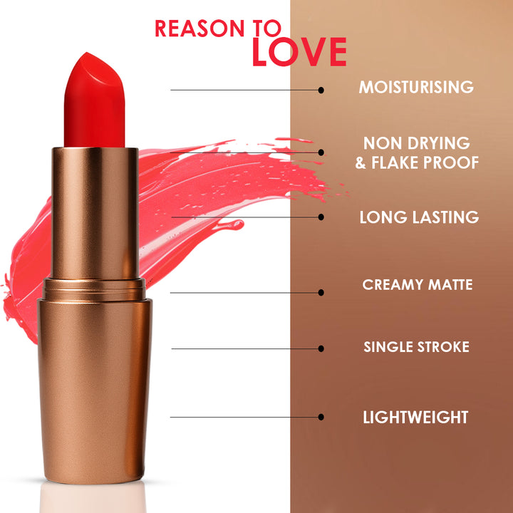 Creamy Matte Lipstick Coral Coded Shade 03 – Long Lasting Matte Lipstick, Full Coverage, Highly Pigmented Coral Lip Color for Women (3.8g)