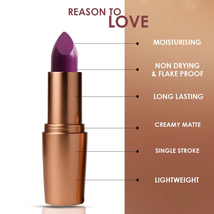 Creamy Matte Lipstick Purple AF Shade 22 – Long Lasting Matte Lipstick, Full Coverage, Highly Pigmented Lip Color for Women (3.8g)