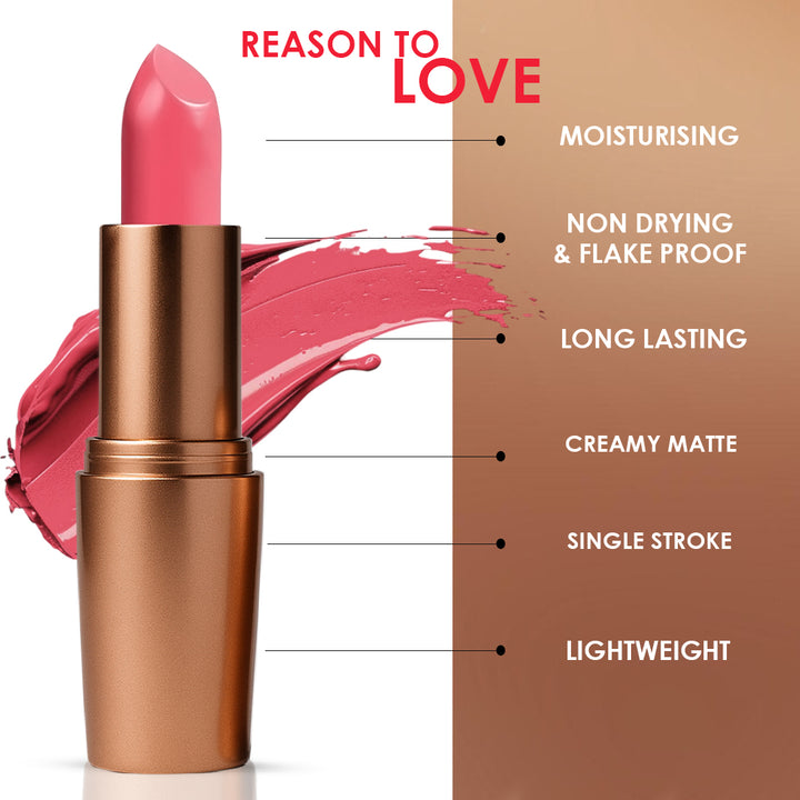 Creamy Matte Lipstick Blush Talk Shade 02 – Long Lasting Matte Lipstick, Full Coverage, Highly Pigmented Blush Pink Lip Color for Women (3.8g)