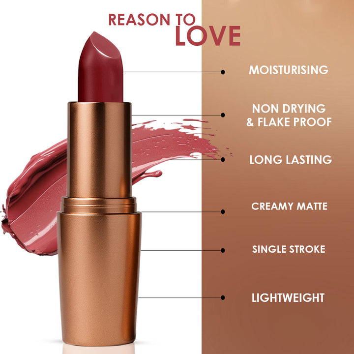 Creamy Matte Lipstick Lowkey Red Shade 20 – Long Lasting Matte Lipstick, Full Coverage, Highly Pigmented Lip Color for Women (3.8g)