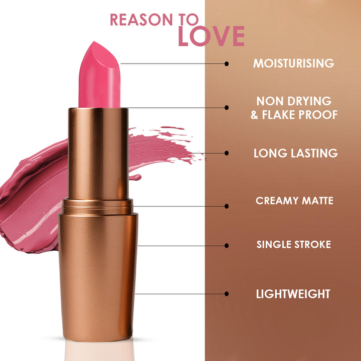 Creamy Matte Lipstick Chill Pink Shade 16 – Long Lasting Matte Lipstick, Full Coverage, Highly Pigmented Lip Color for Women (3.8g)