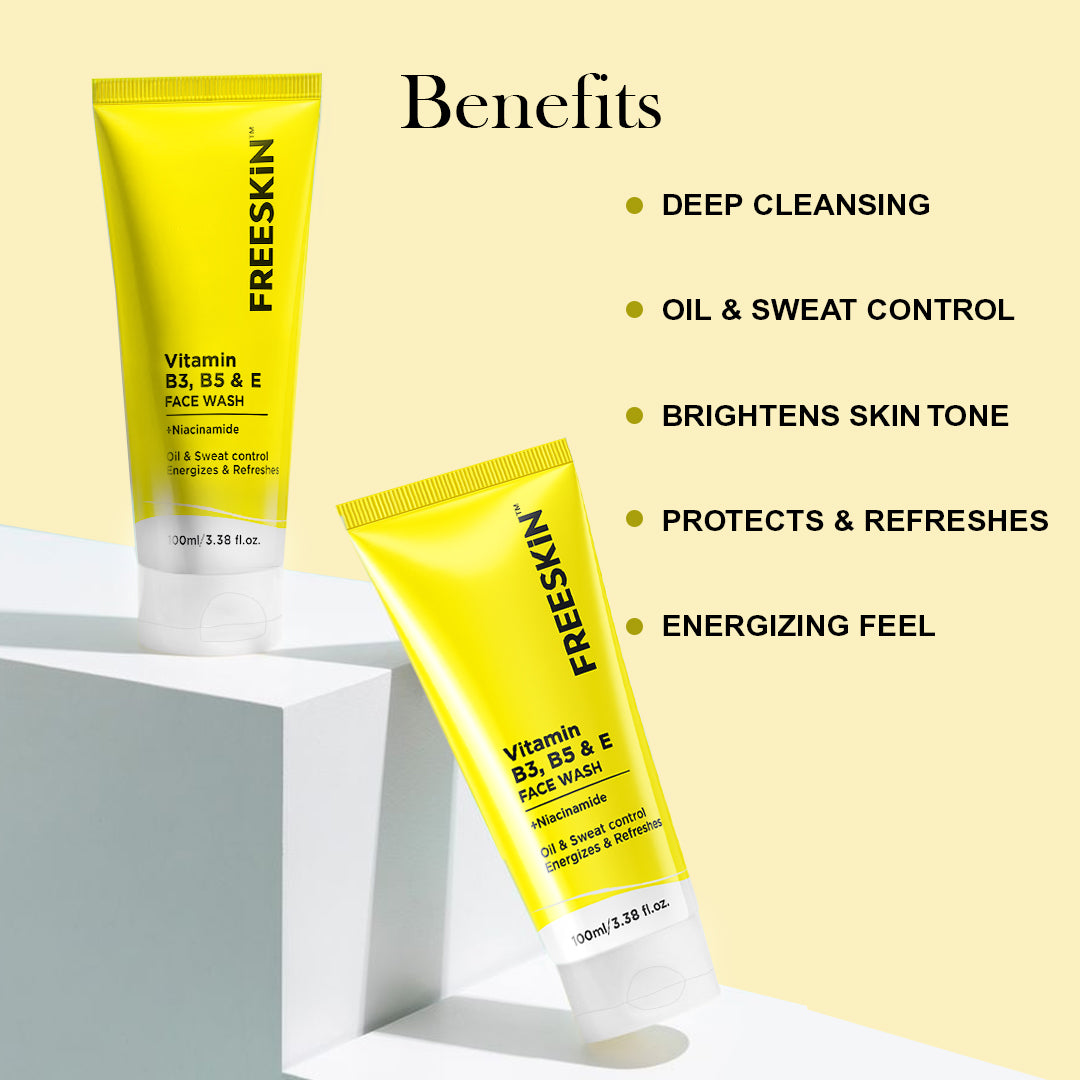 Vitamin B3, B5 & E Face Wash 100ml | Niacinamide Oil Control Cleanser | Hydrating, Pore Minimizing & Brightening Facewash for Men & Women
