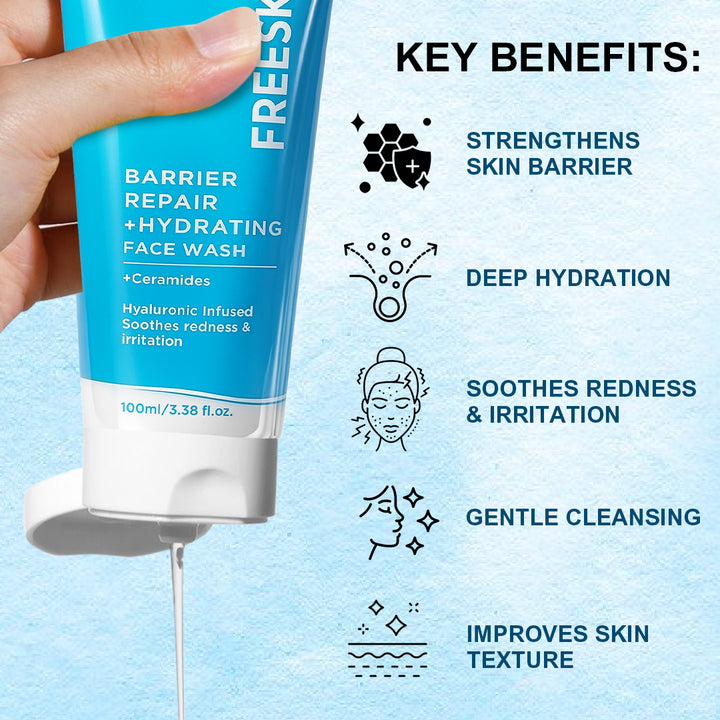 Barrier Repair Hydrating Face Wash 100ml | Ceramide & Hyaluronic Acid Cleanser | Gentle Moisturizing Facewash for Dry, Sensitive & Irritated Skin