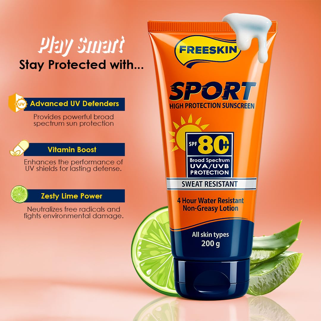 Sunscreen SPF 80+ PA+++ Sport 200g | High Protection Broad Spectrum Sunscreen | Vitamin C & Niacinamide Brightening, Hydrating & Non-Greasy Sunblock