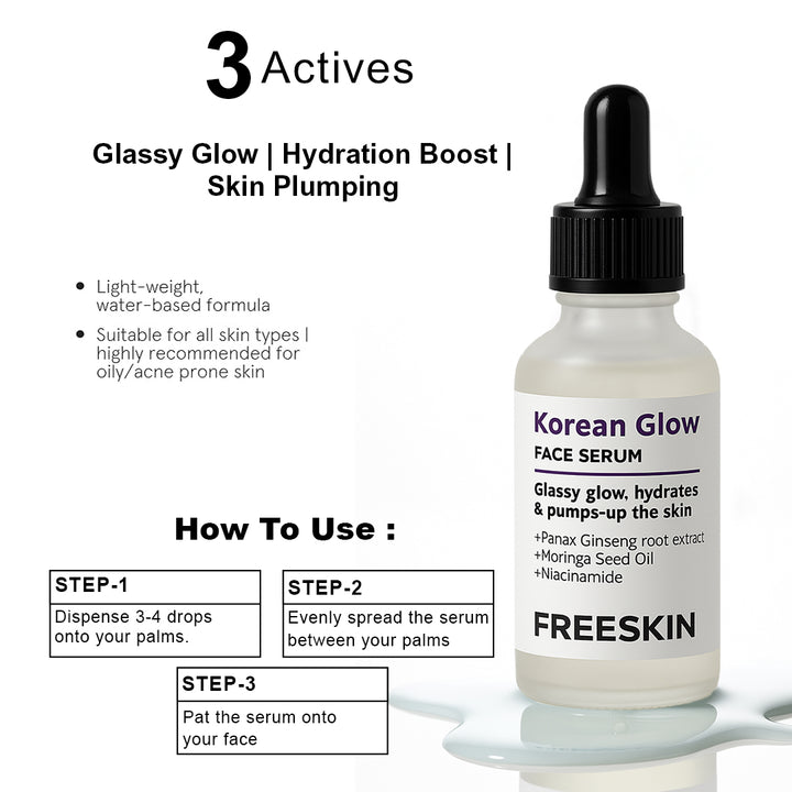 Korean Glow Face Serum (30ml) | Glass Skin Brightening Serum with Ginseng & Niacinamide for Radiant Dewy Glow
