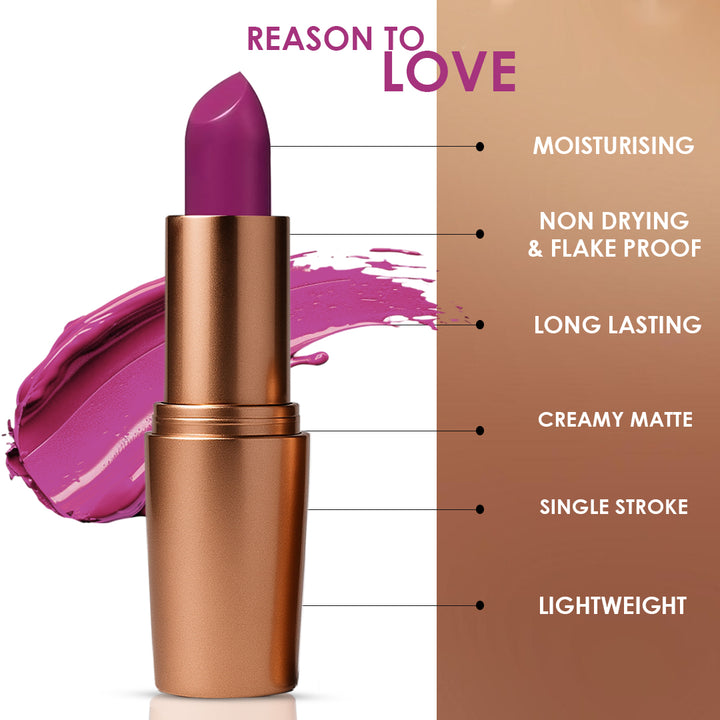 Creamy Matte Lipstick Plum Lush Shade 04 – Long Lasting Matte Lipstick, Full Coverage, Highly Pigmented Plum Lip Color for Women (3.8g)