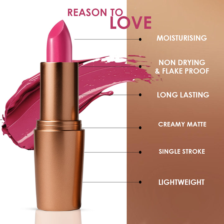 Creamy Matte Lipstick Too Pink to Care Shade 05 – Long Lasting Matte Lipstick, Full Coverage, Highly Pigmented Pink Lip Color for Women (3.8g)