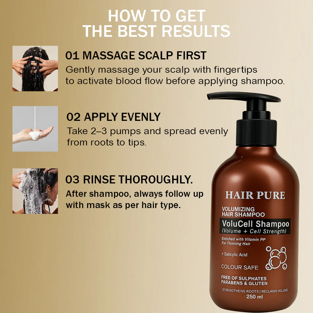 Volumizing Shampoo 250ml – VoluCell Hair Thickening Shampoo with Niacin for Volume, Strength & Fuller Hair