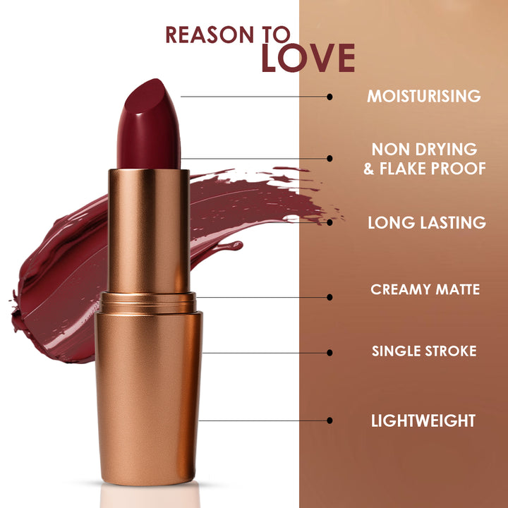 Creamy Matte Lipstick Rock N Rouge Shade 14 – Long Lasting Matte Lipstick, Full Coverage, Highly Pigmented Lip Color for Women (3.8g)