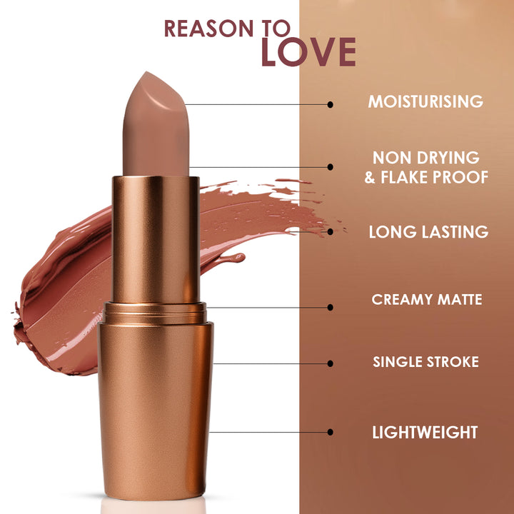 Creamy Matte Lipstick Latte Love Shade 06 – Long Lasting Matte Lipstick, Full Coverage, Highly Pigmented Nude Brown Lip Color for Women (3.8g)