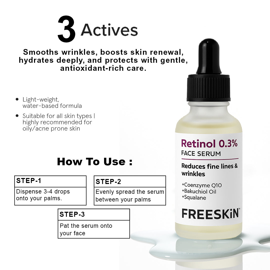 0.3% Retinol Face Serum (30ml) | Anti-Aging Night Serum for Wrinkles, Dark Spots & Skin Renewal