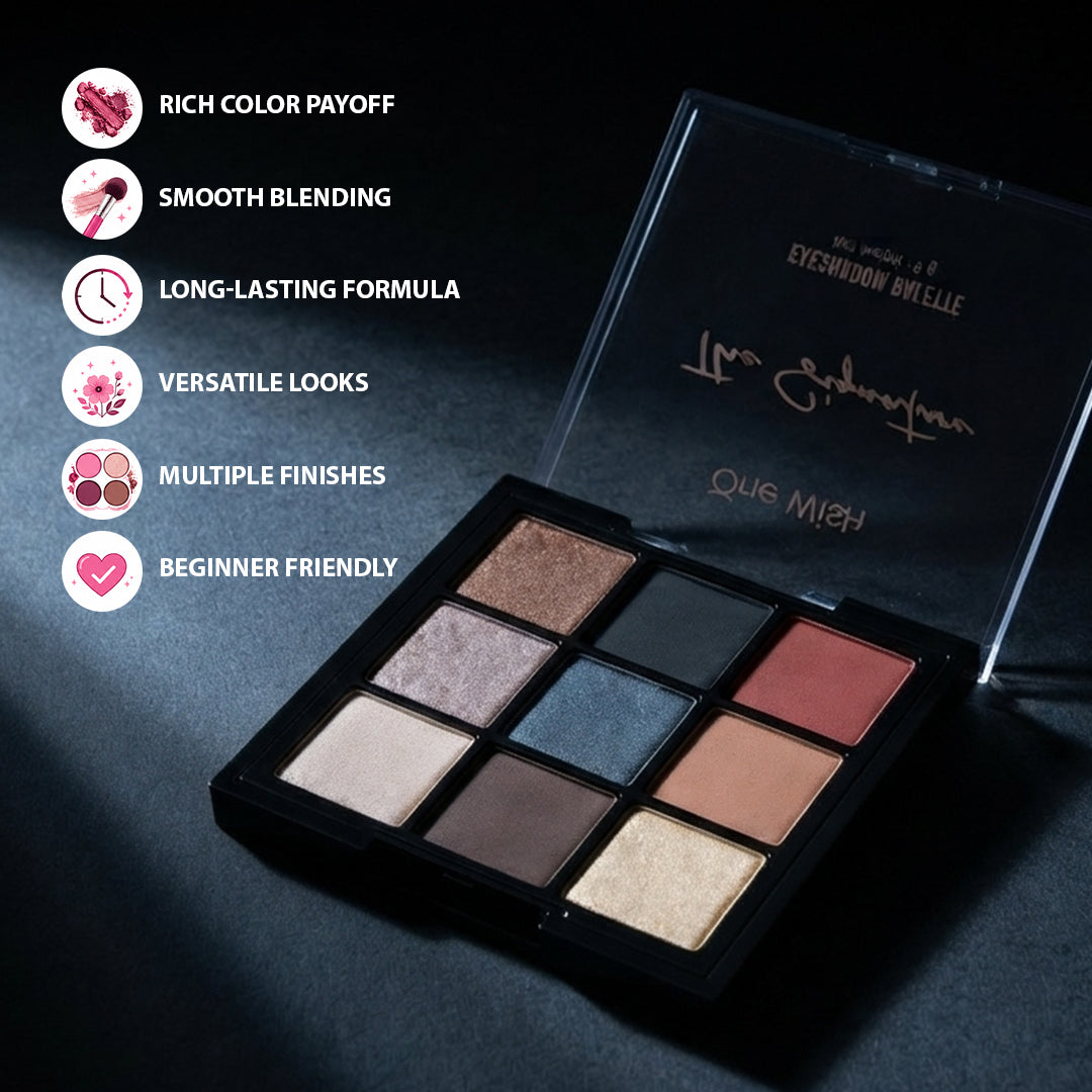 One Wish Espresso Eyeshadow Palette 9g | 9 in 1 Shades With Coffee Inspiration | Highly Pigmented, Blendable & Long Lasting Makeup Palette | Smooth Texture | Portable Makeup Palette For Women