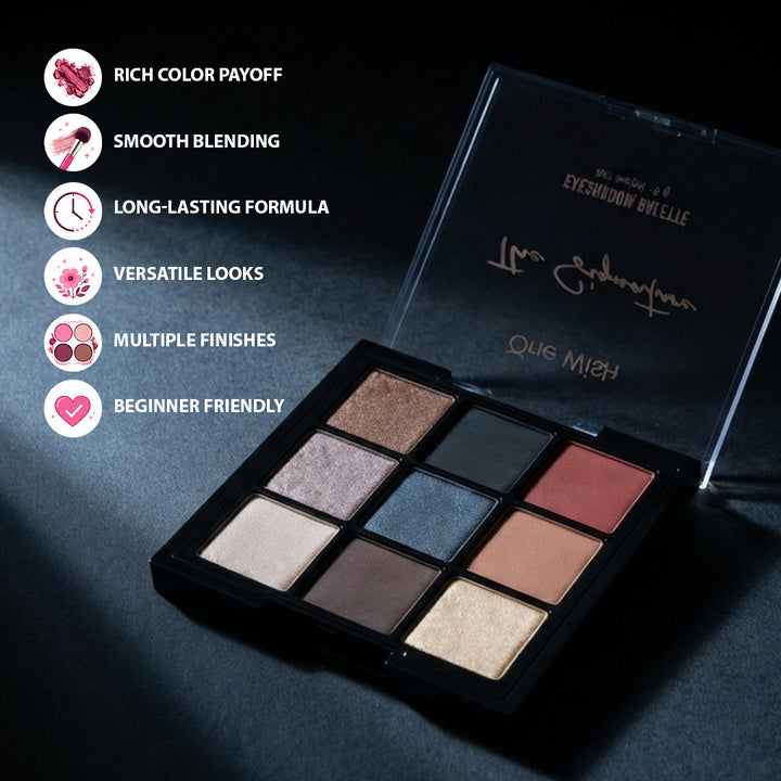 One Wish Espresso Eyeshadow Palette 9g | 9 in 1 Shades With Coffee Inspiration | Highly Pigmented, Blendable & Long Lasting Makeup Palette | Smooth Texture | Portable Makeup Palette For Women