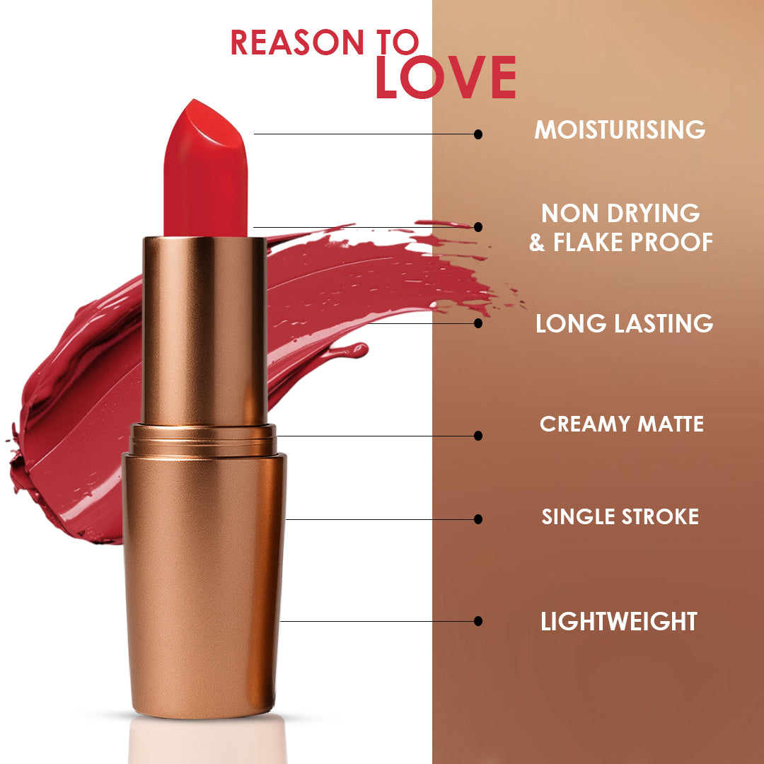 Creamy Matte Lipstick Red Flag 3.8g (Shade 27) – Long-Lasting, Full Coverage Bold Red Matte Lipstick