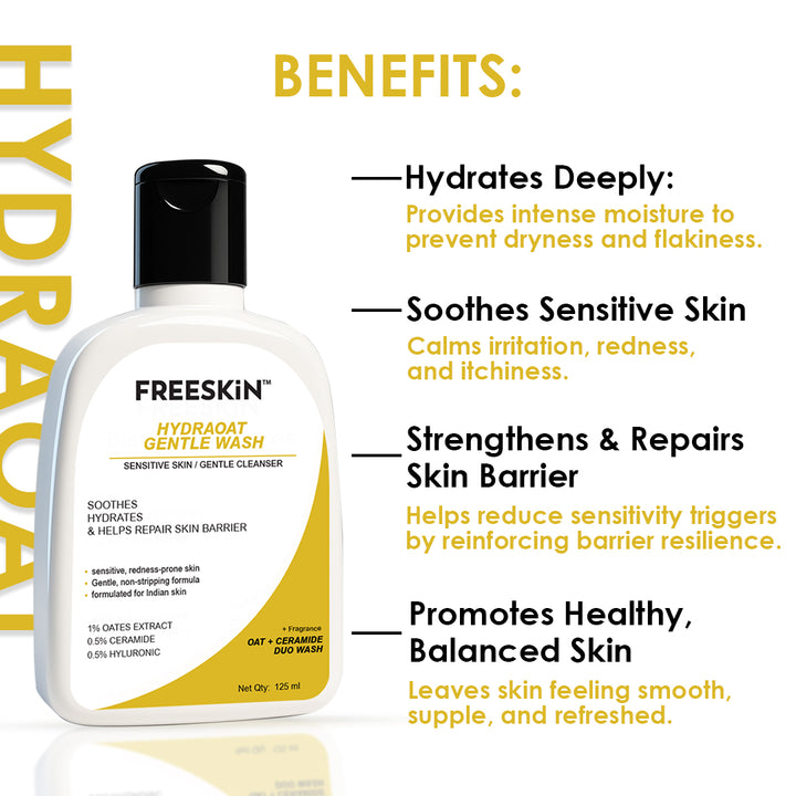 Hydraoat Gentle Face Wash 125ml | Oat-Based Hydrating Cleanser for Sensitive Skin | Redness Relief, Barrier Repair & Daily Gentle Face Wash