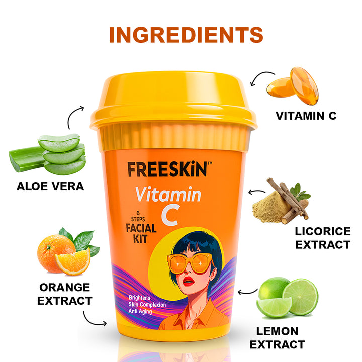 Vitamin C Facial Kit 60g | 6-Step Brightening Glow Facial Kit | Anti-Aging, Dark Spot & Skin Radiance Treatment for Even Skin Tone