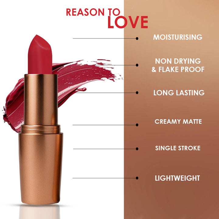 Creamy Matte Lipstick Not So Basic Red 3.8g (Shade 28) – Long-Lasting, Full Coverage Bold Red Lipstick