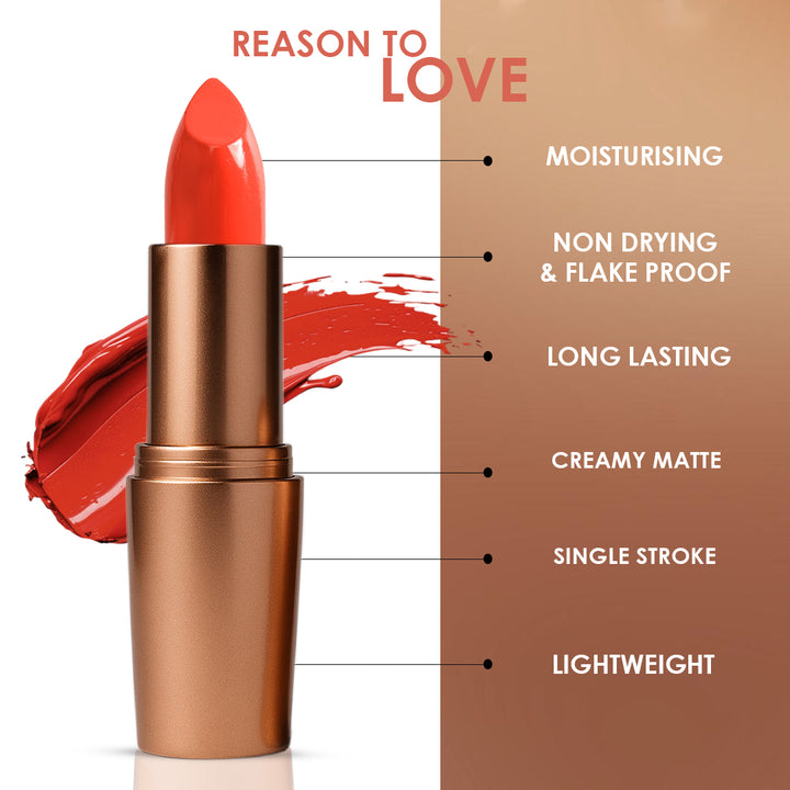 Creamy Matte Lipstick Rusty Orange 3.8g (Shade 24) – Long-Lasting, Full Coverage Warm Orange Matte Lipstick