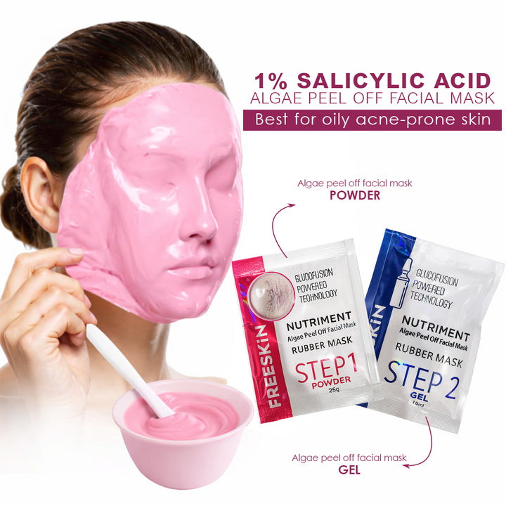 1% Salicylic Algae Peel Off Mask Powder + Gel (25g + 75ml) | Deep Cleansing Anti-Acne Face Mask | Oil Control, Blackhead Removal & Pore Tightening