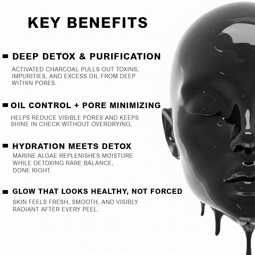 Charcoal Algae Peel Off Mask Powder + Gel (25g + 75ml) | Deep Detox Face Mask | Blackhead Removal, Oil Control & Pore Cleansing Treatment