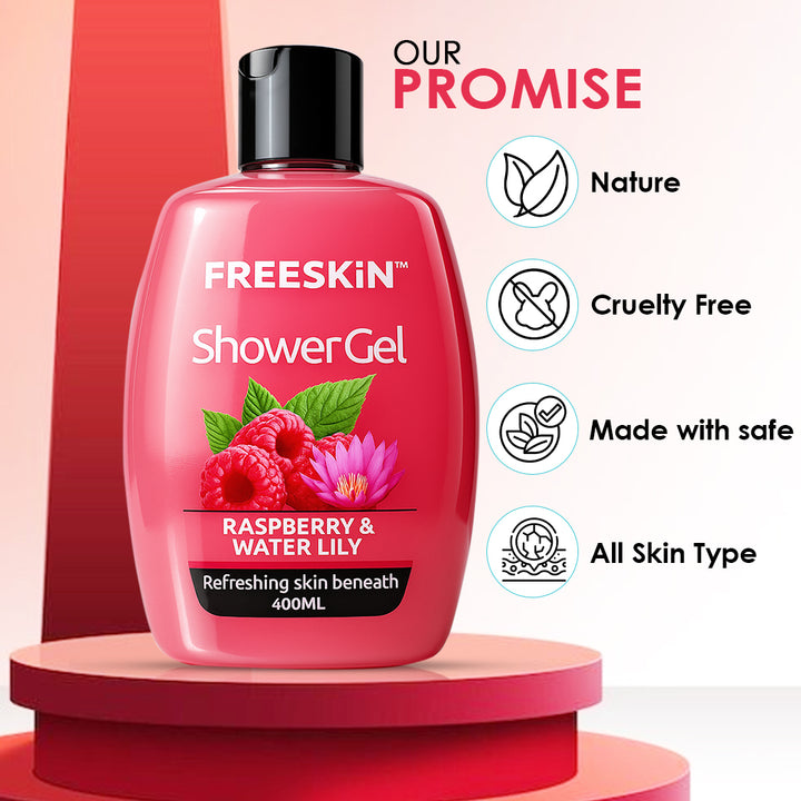 Raspberry & Water Shower Gel 400ml | Fruity Refreshing Body Wash | Hydrating, Gentle Cleansing & Soft Skin Shower Gel
