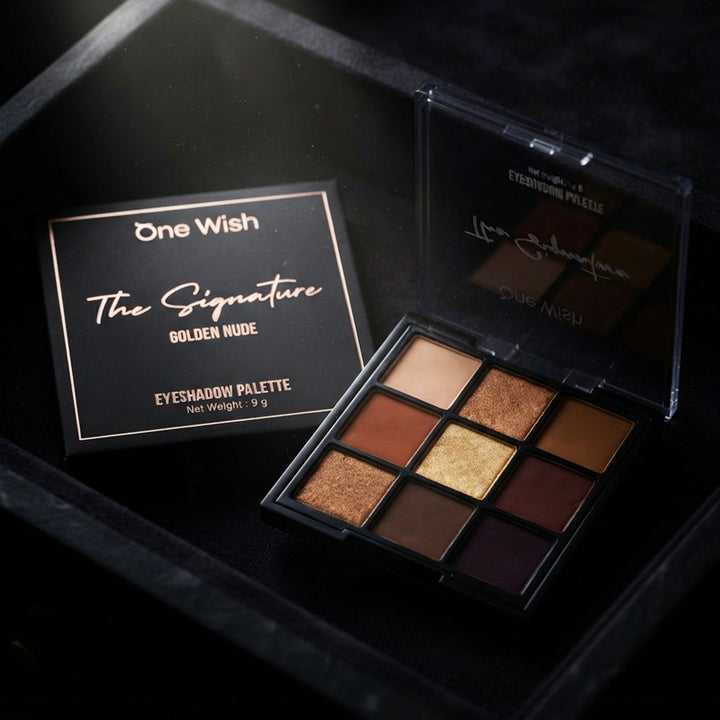 One Wish Golden Nude Eyeshadow Palette 9g | 9 in 1 Richly Pigmented Matte & Shimmer Nude Eye Colors | Smooth, Blending & Long-Wearing Eye Makeup Palette | Lightweight Formula | Compact Makeup Palette For Women