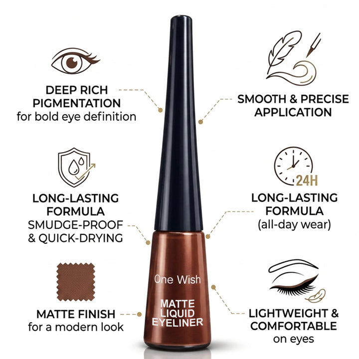 Matte Liquid Eyeliner 3.5ml – Matte Brown, Smudge-Proof & Long-Lasting